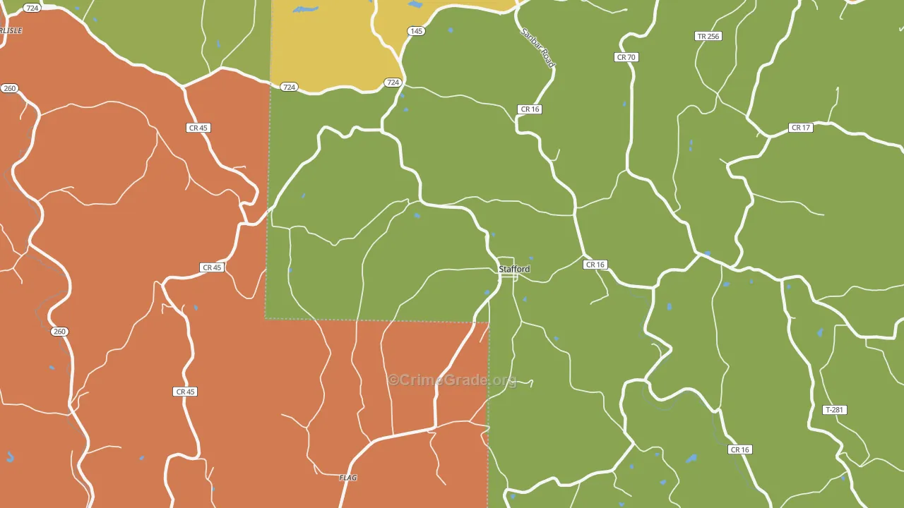 Stafford, OH Map of Burglary Rates