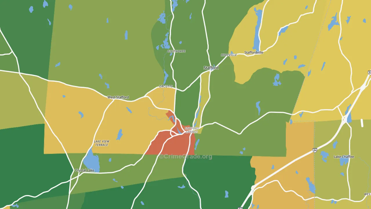 Stafford Springs, CT Map of Burglary Rates