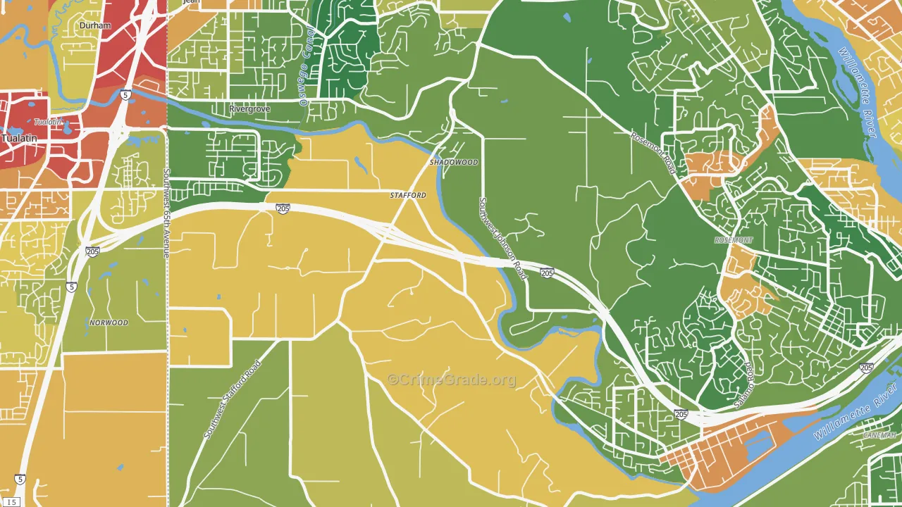 Stafford-Tualatin Valley, West Linn, OR Map of Burglary Rates
