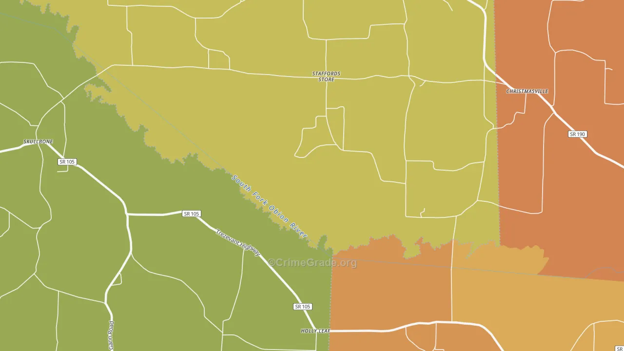 Staffords Store, TN Map of Burglary Rates