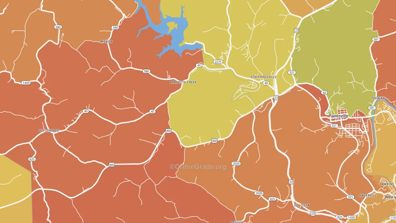 Staffordsville, KY Map of Burglary Rates