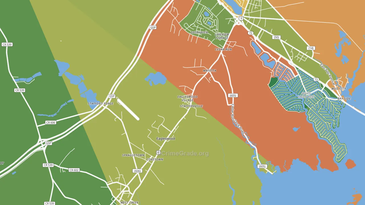 Staffordville, NJ Map of Burglary Rates