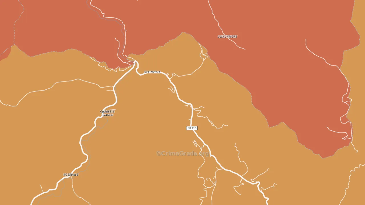 Stainville, TN Map of Burglary Rates