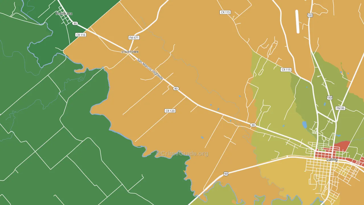Stairtown, TX Map of Burglary Rates