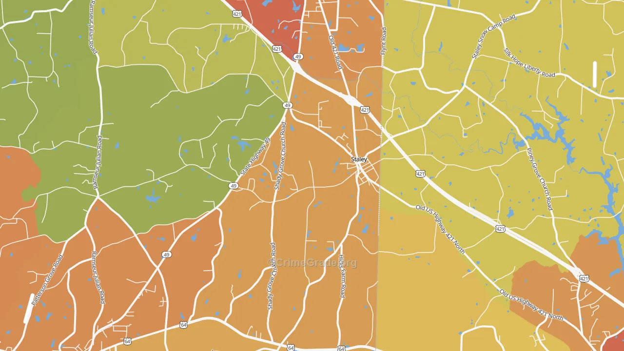 Staley, NC Map of Burglary Rates