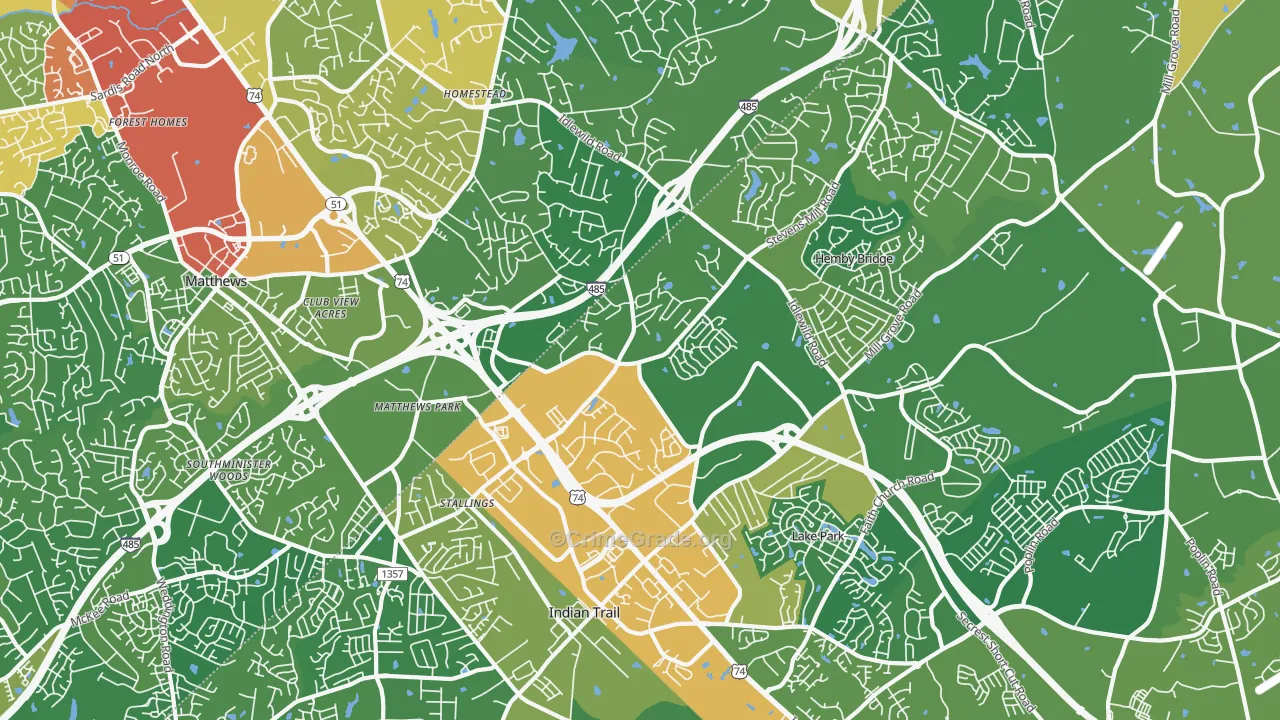 Stallings, NC Map of Burglary Rates