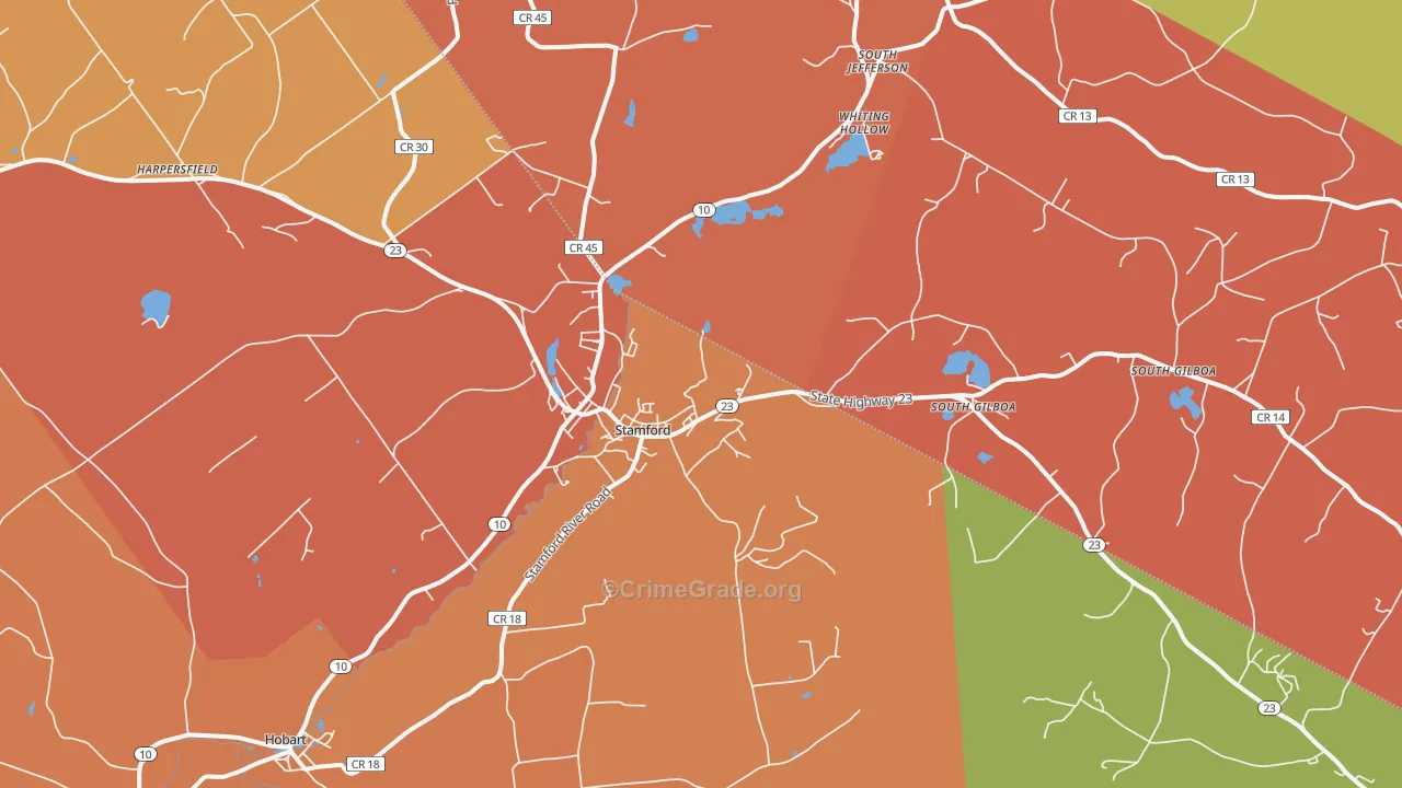 Stamford, NY Map of Burglary Rates