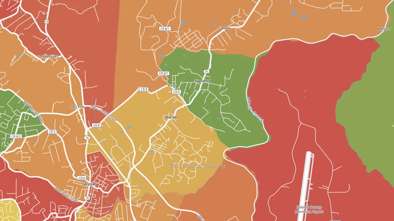 Stanaford, WV Map of Burglary Rates