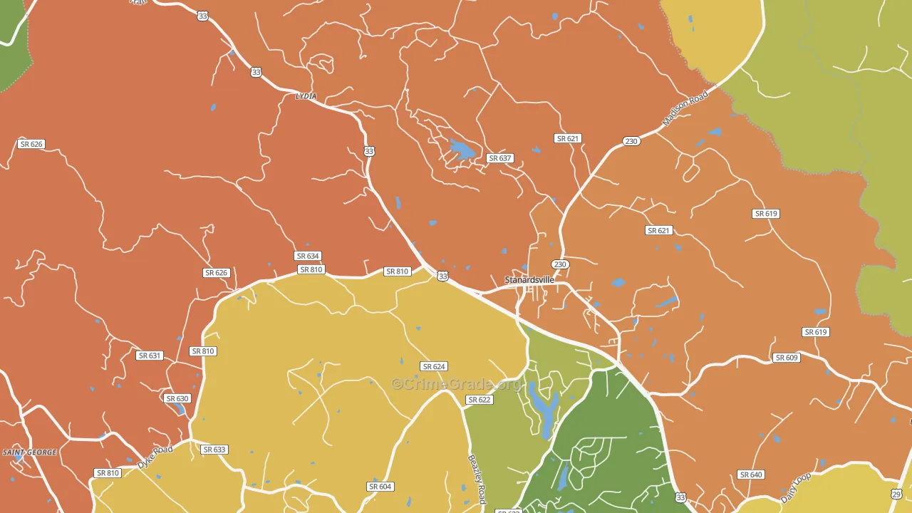 Stanardsville, VA Map of Burglary Rates