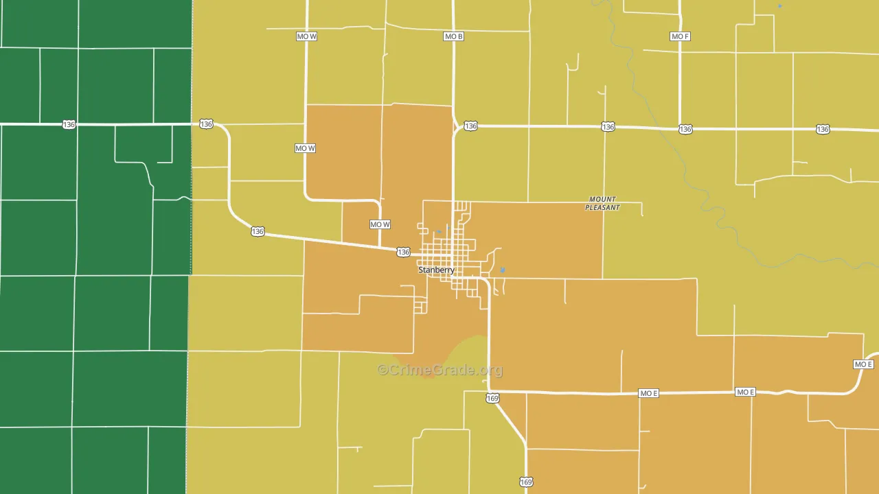 Stanberry, MO Map of Burglary Rates