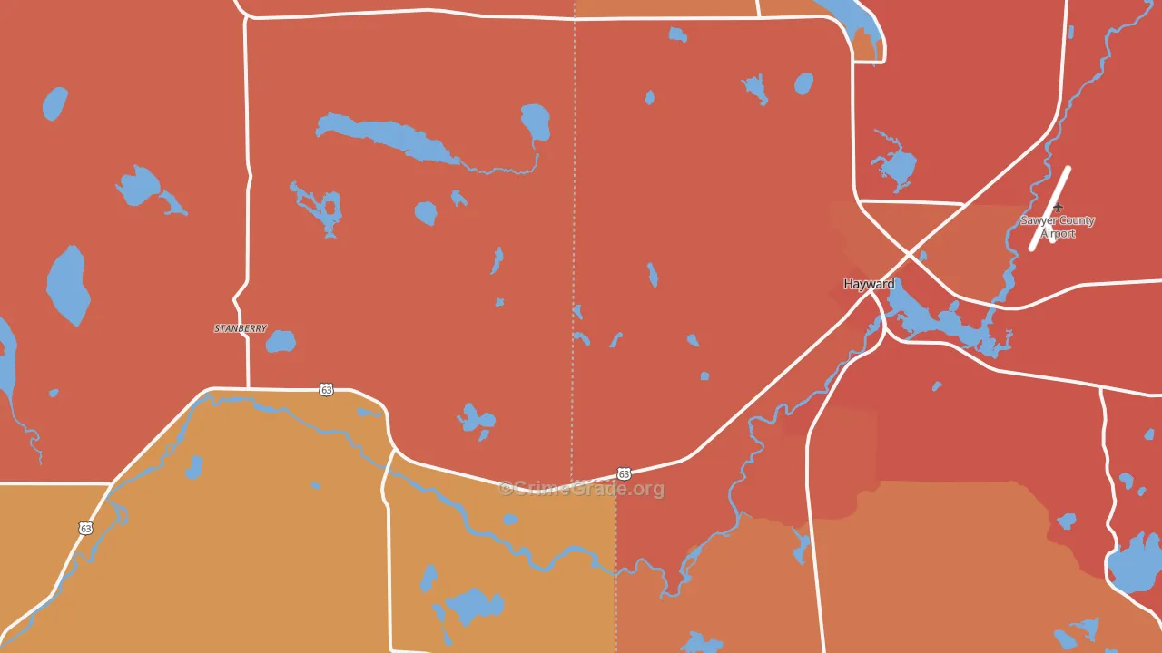 Stanberry, WI Map of Burglary Rates