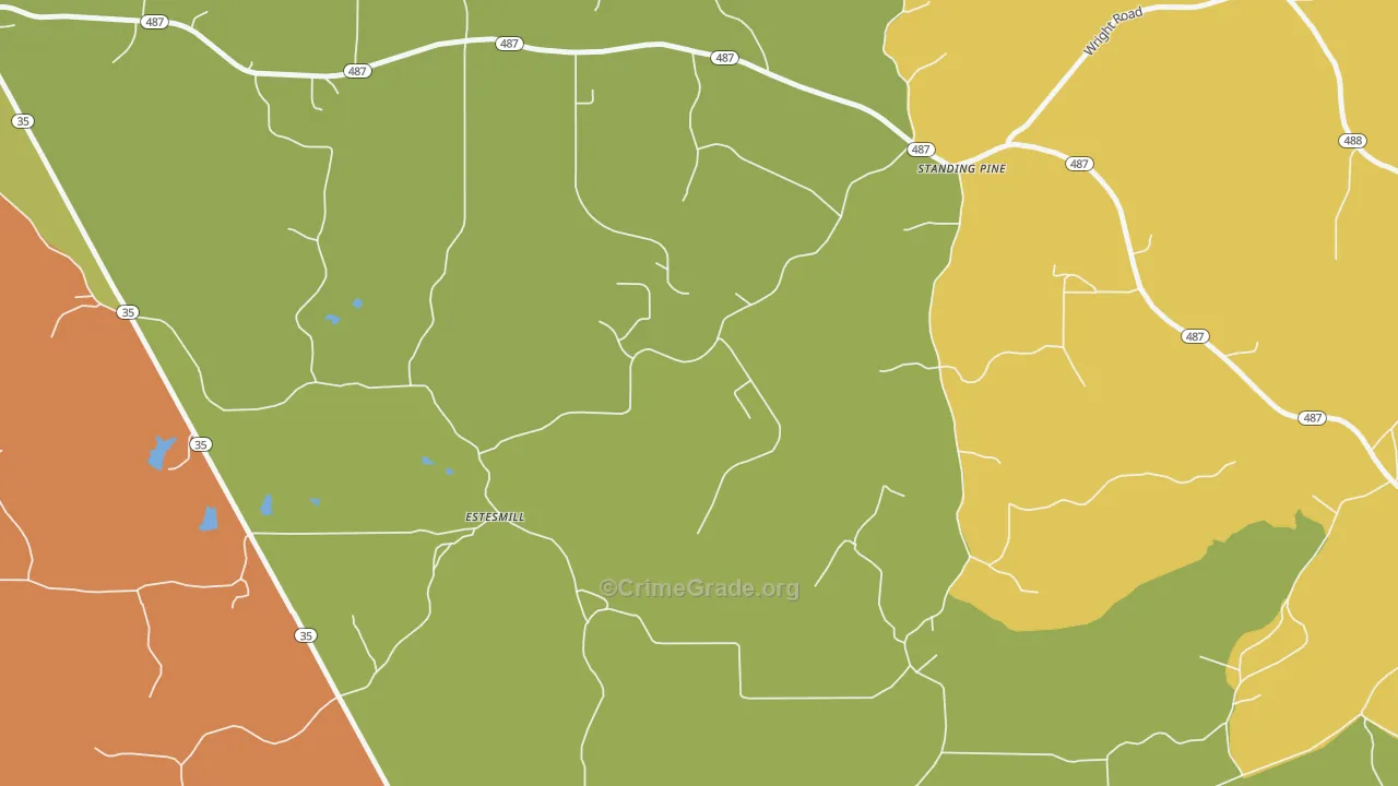 Standing Pine, MS Map of Burglary Rates