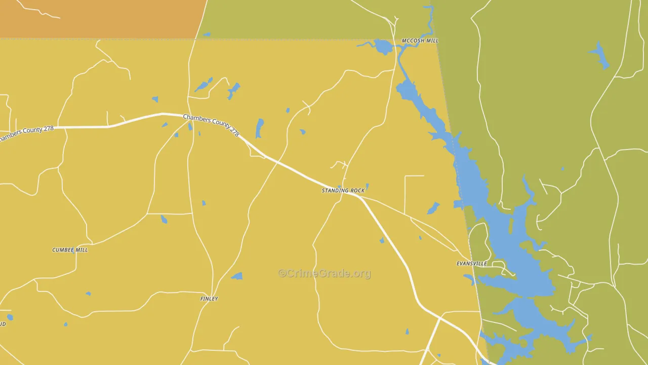 Standing Rock, AL Map of Burglary Rates