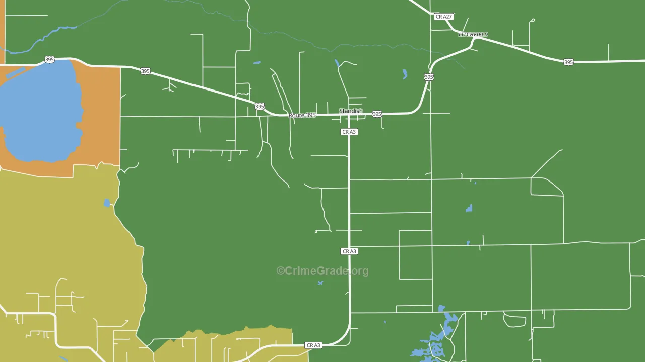 Standish, CA Map of Burglary Rates