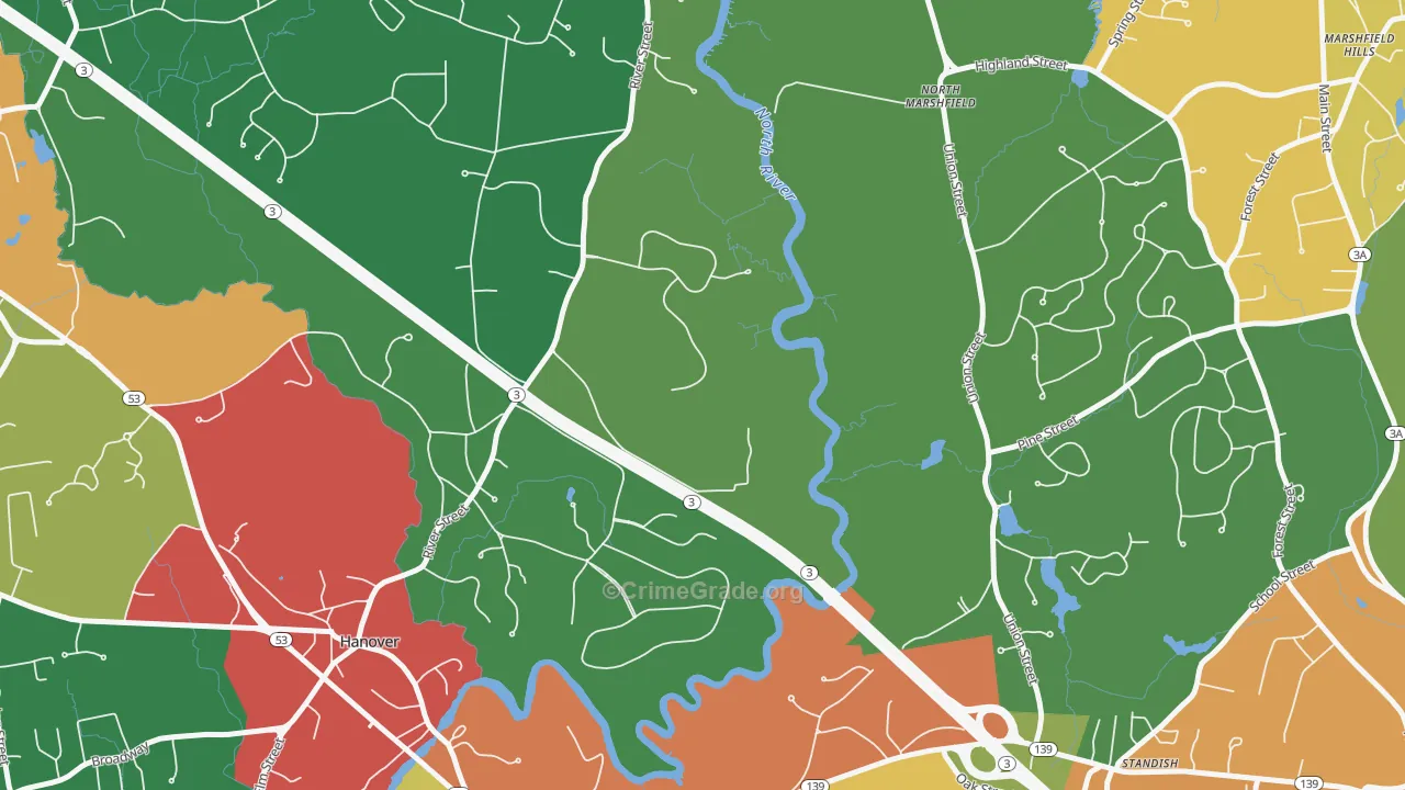 Standish, MA Map of Burglary Rates