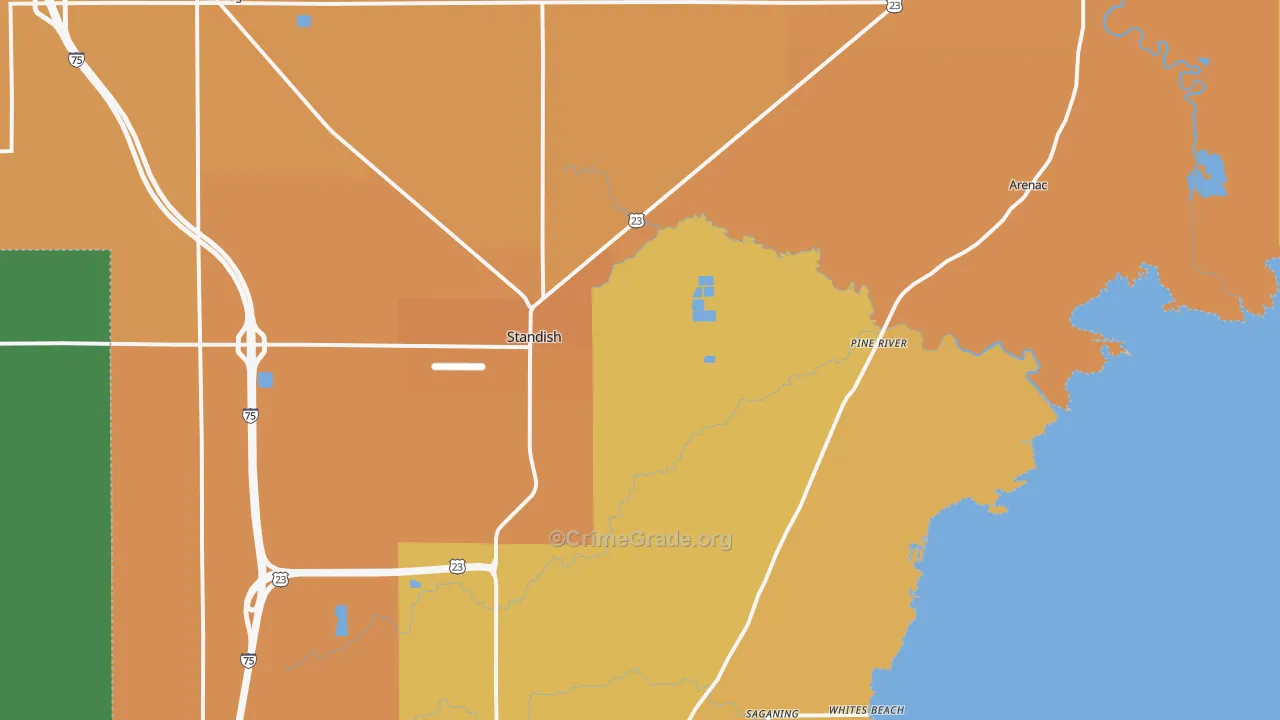 Standish, MI Map of Burglary Rates