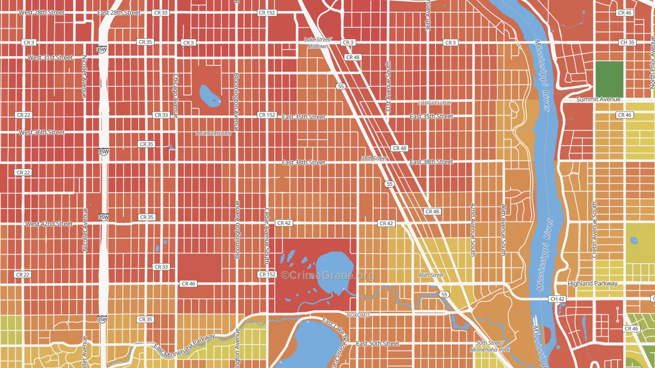 Standish, Minneapolis, MN Map of Burglary Rates