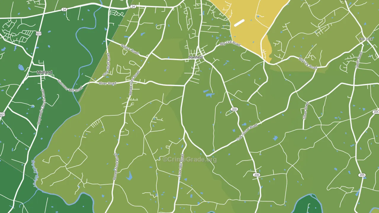 Stanfield, NC Map of Burglary Rates