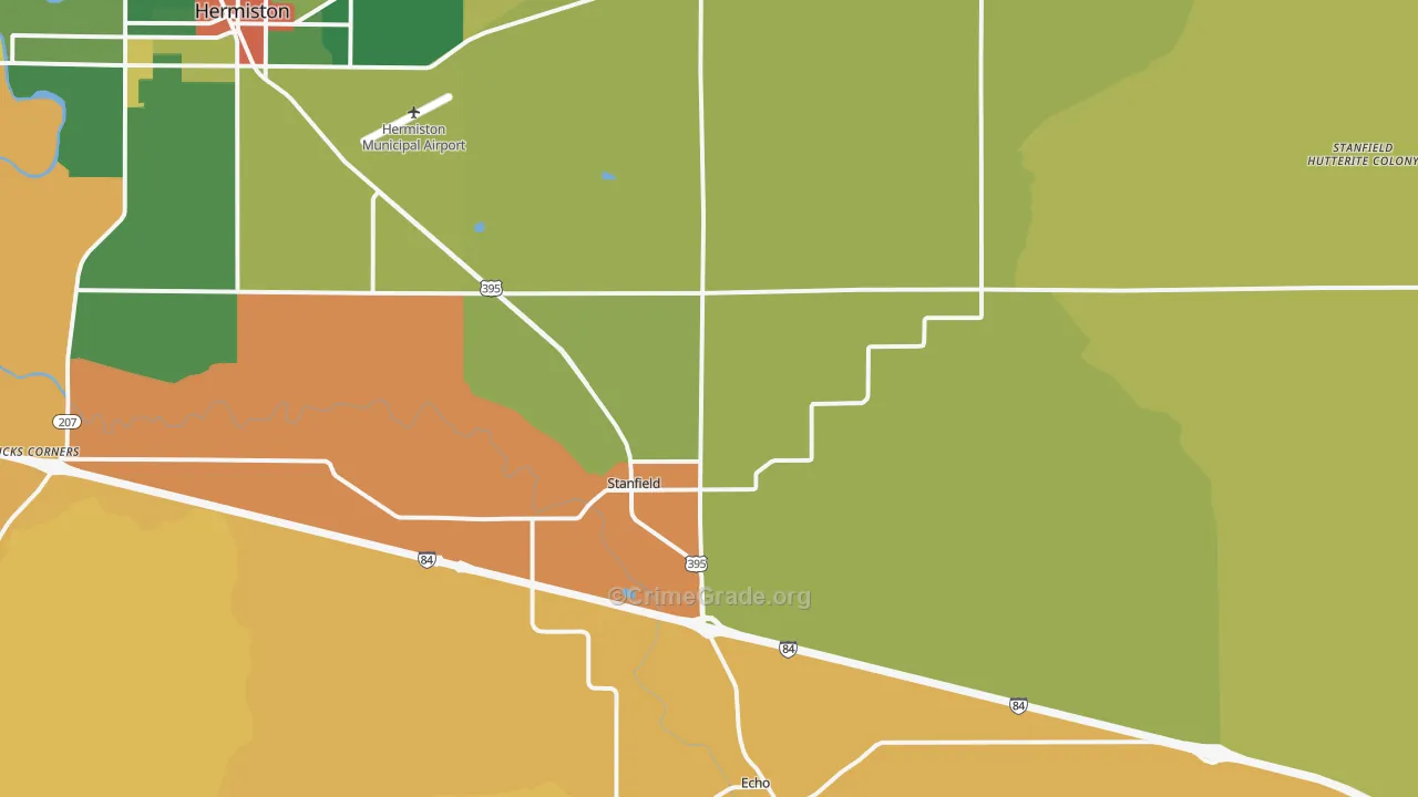 Stanfield, OR Map of Burglary Rates