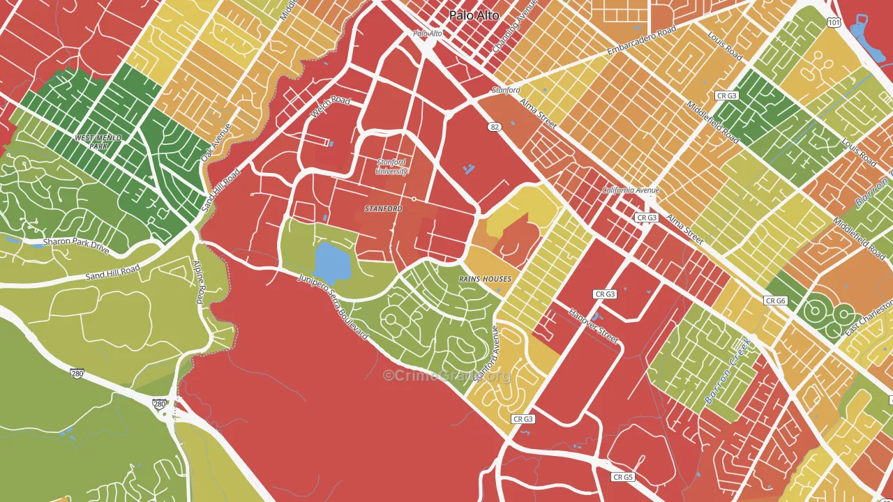 Stanford, CA Map of Burglary Rates