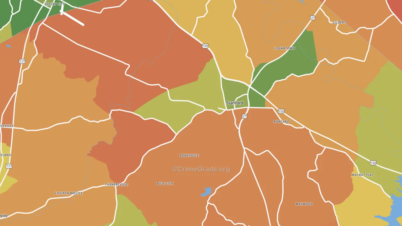 Stanford, KY Map of Burglary Rates