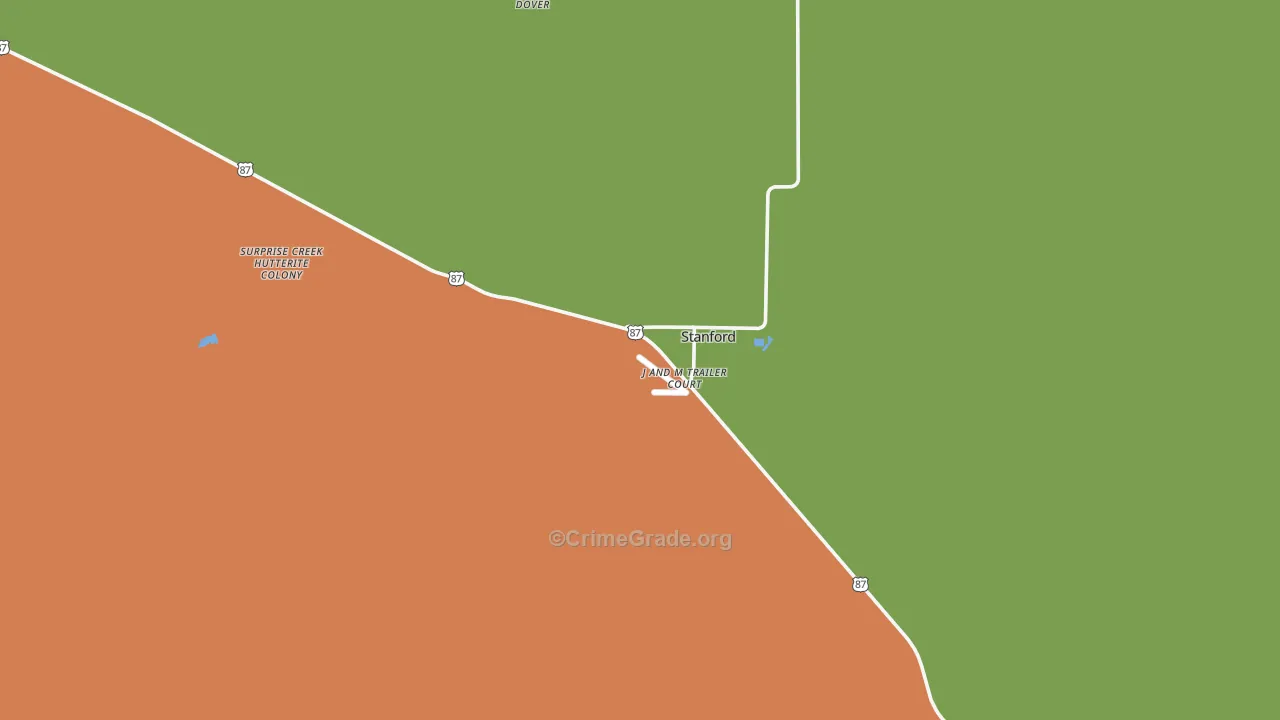 Stanford, MT Map of Burglary Rates