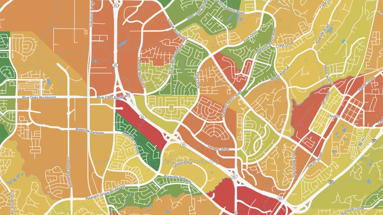 Stanford, Roseville, CA Map of Burglary Rates