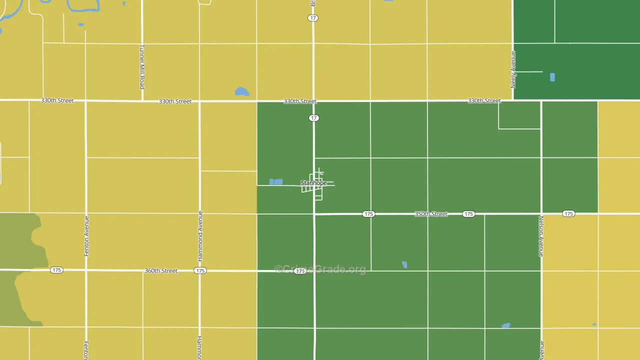 Stanhope, IA Map of Burglary Rates