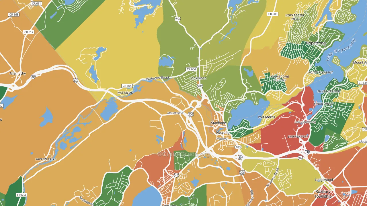 Stanhope, NJ Map of Burglary Rates
