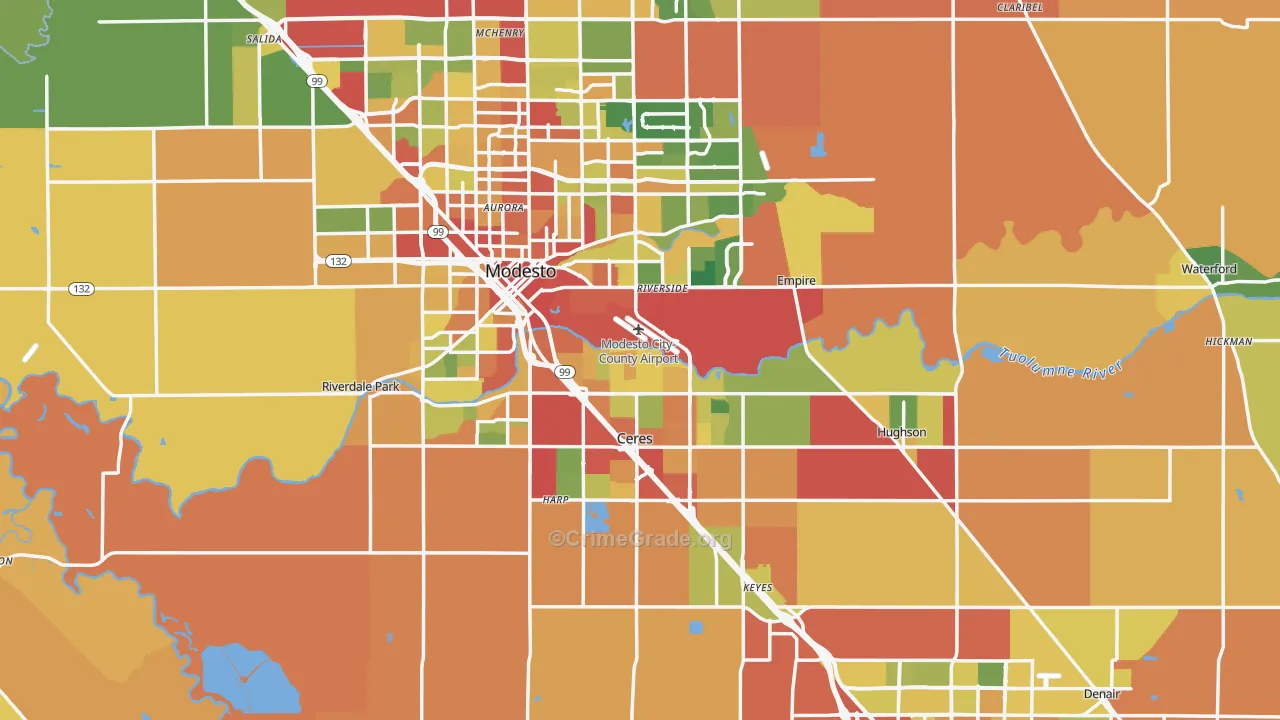 Stanislaus County, CA Map of Burglary Rates