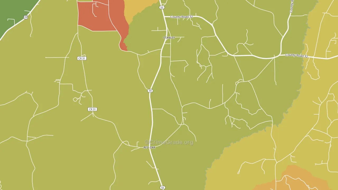 Stanley, AL Map of Burglary Rates