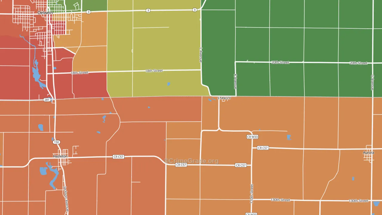Stanley, IA Map of Burglary Rates