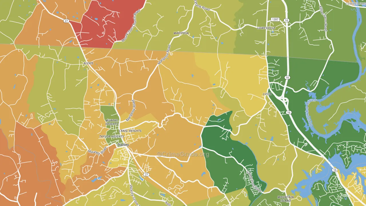 Stanley, NC Map of Burglary Rates
