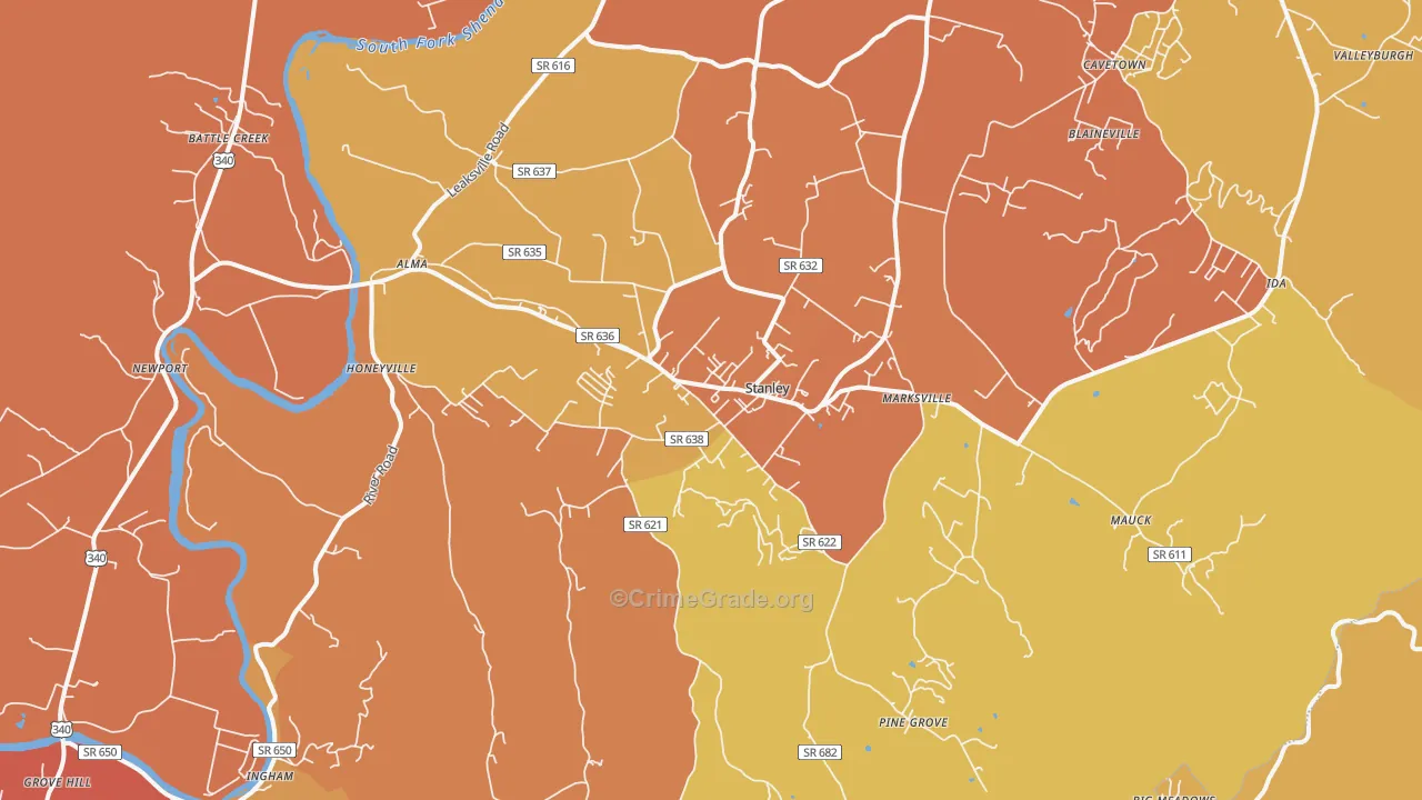 Stanley, VA Map of Burglary Rates