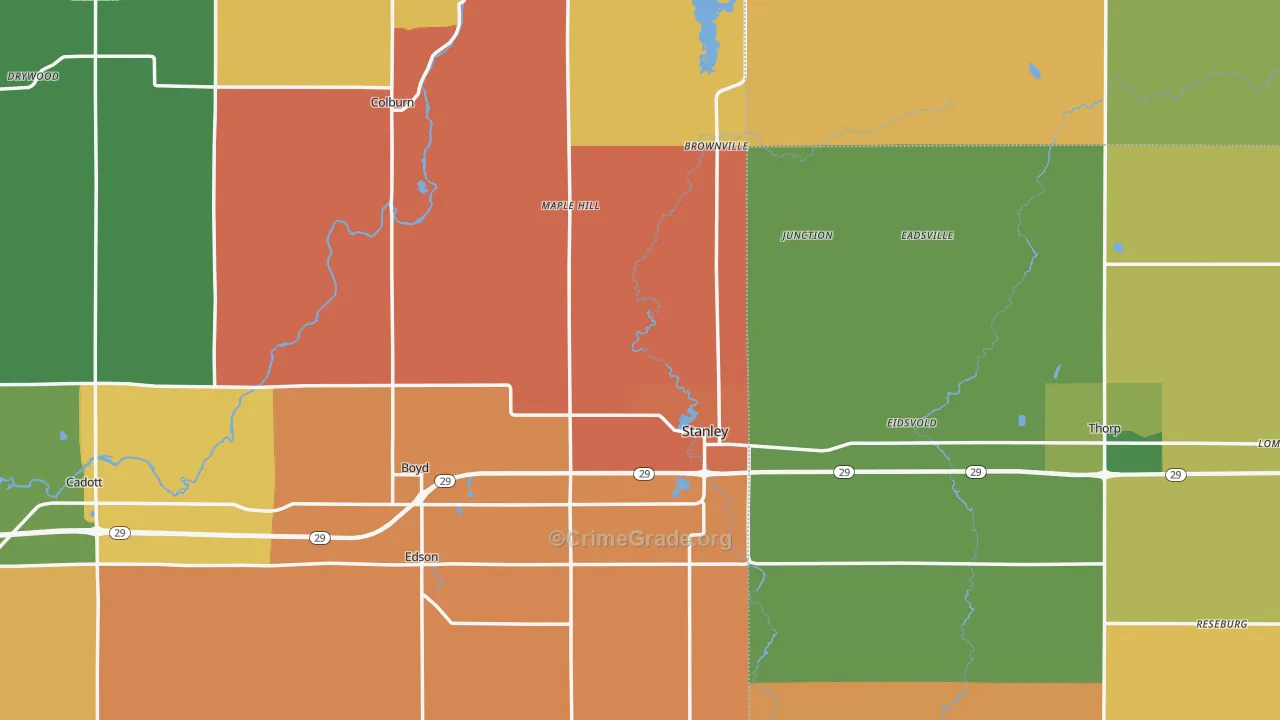 Stanley, WI Map of Burglary Rates