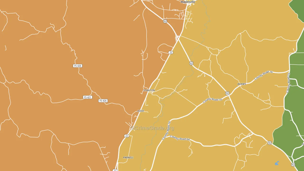Stanton, AL Map of Burglary Rates