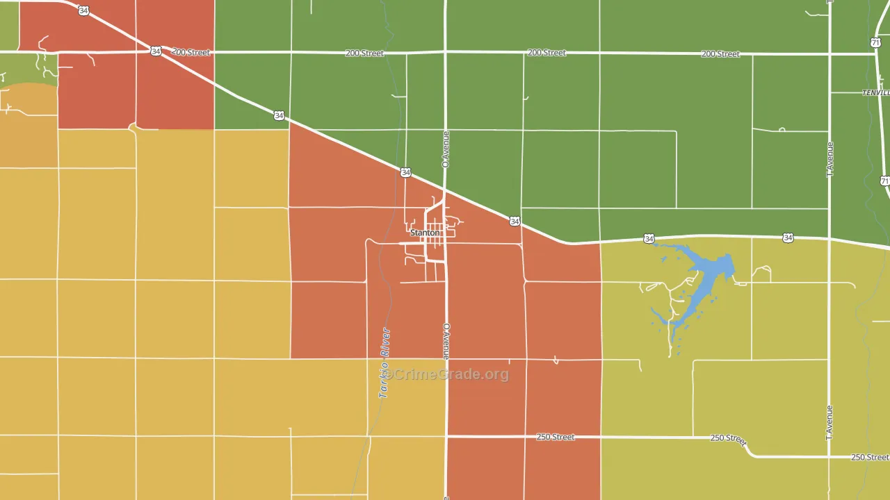 Stanton, IA Map of Burglary Rates