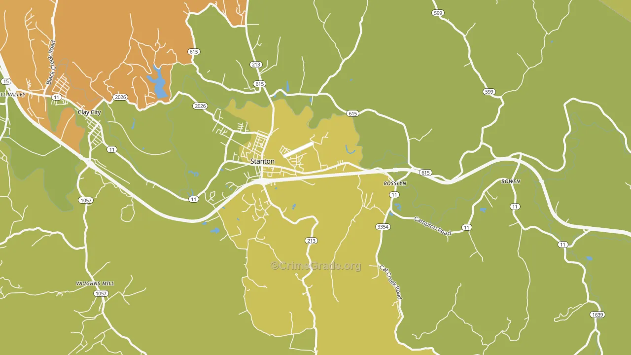 Stanton, KY Map of Burglary Rates