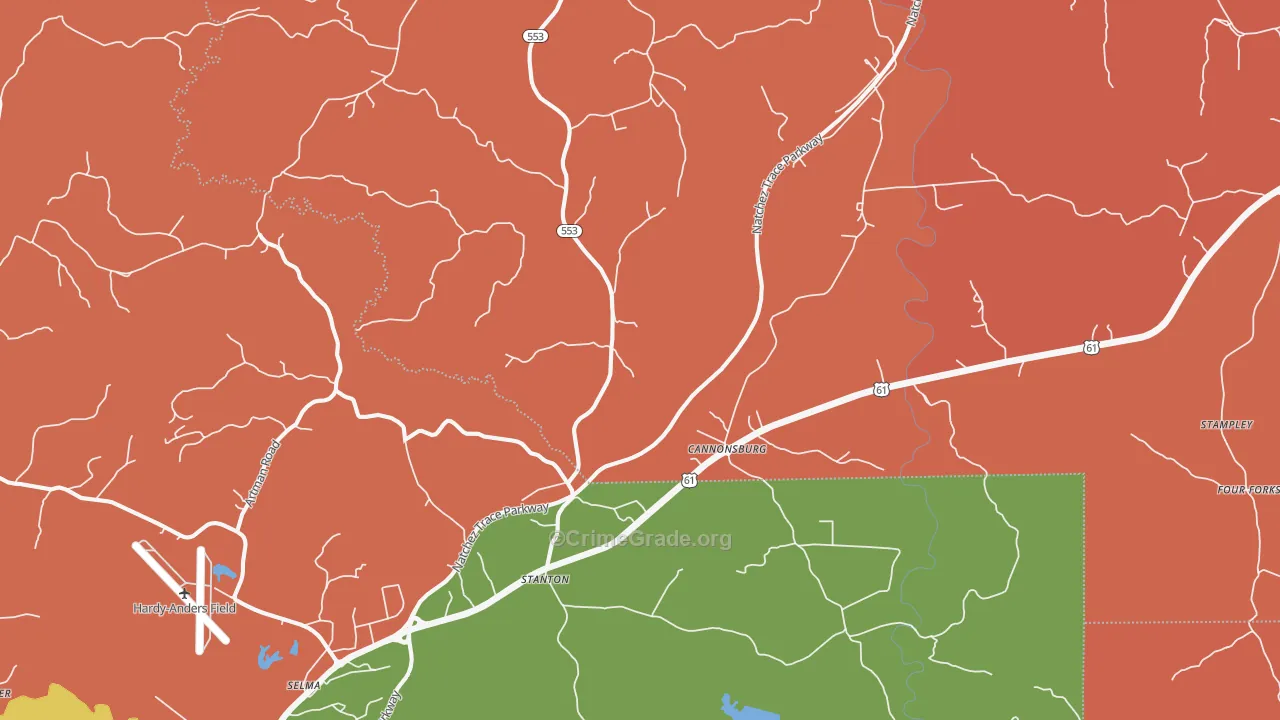 Stanton, MS Map of Burglary Rates