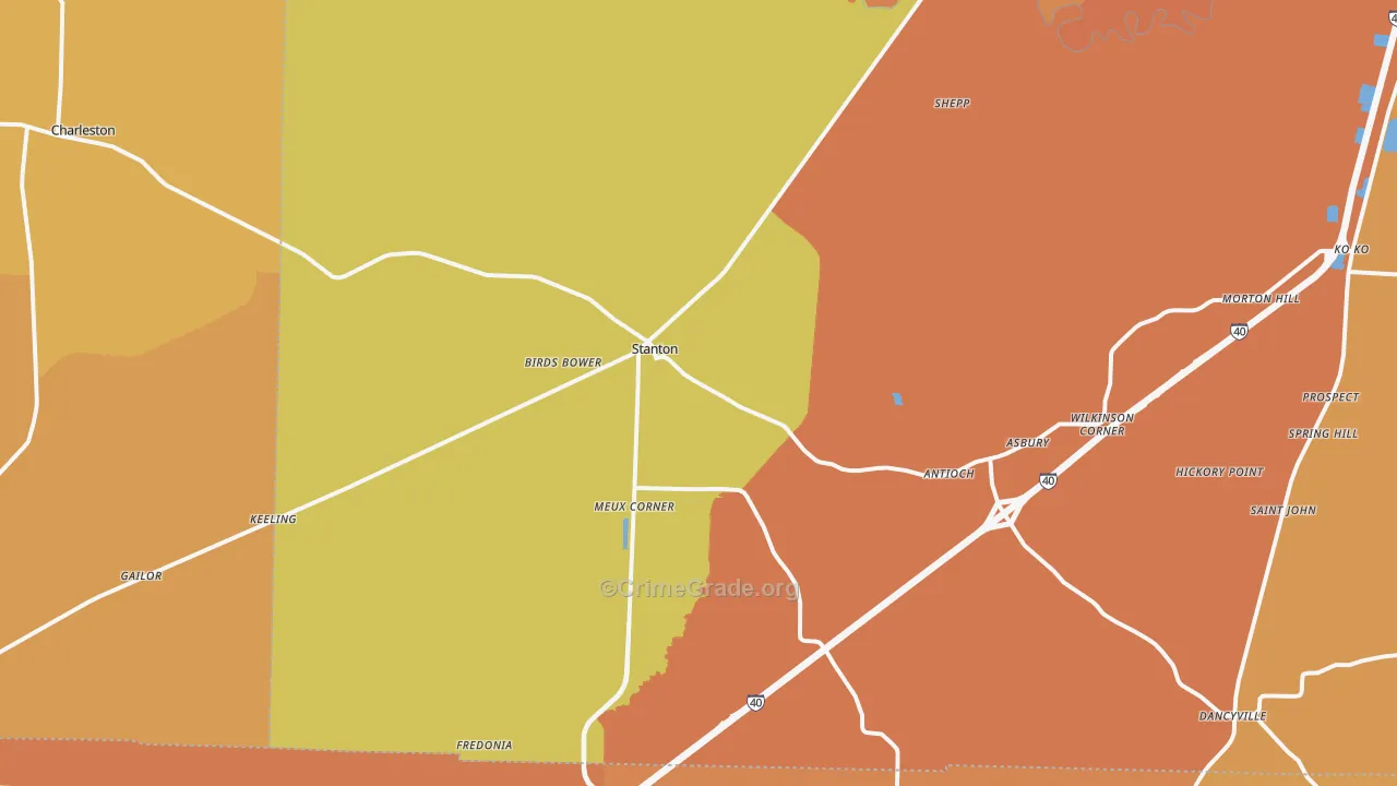 Stanton, TN Map of Burglary Rates