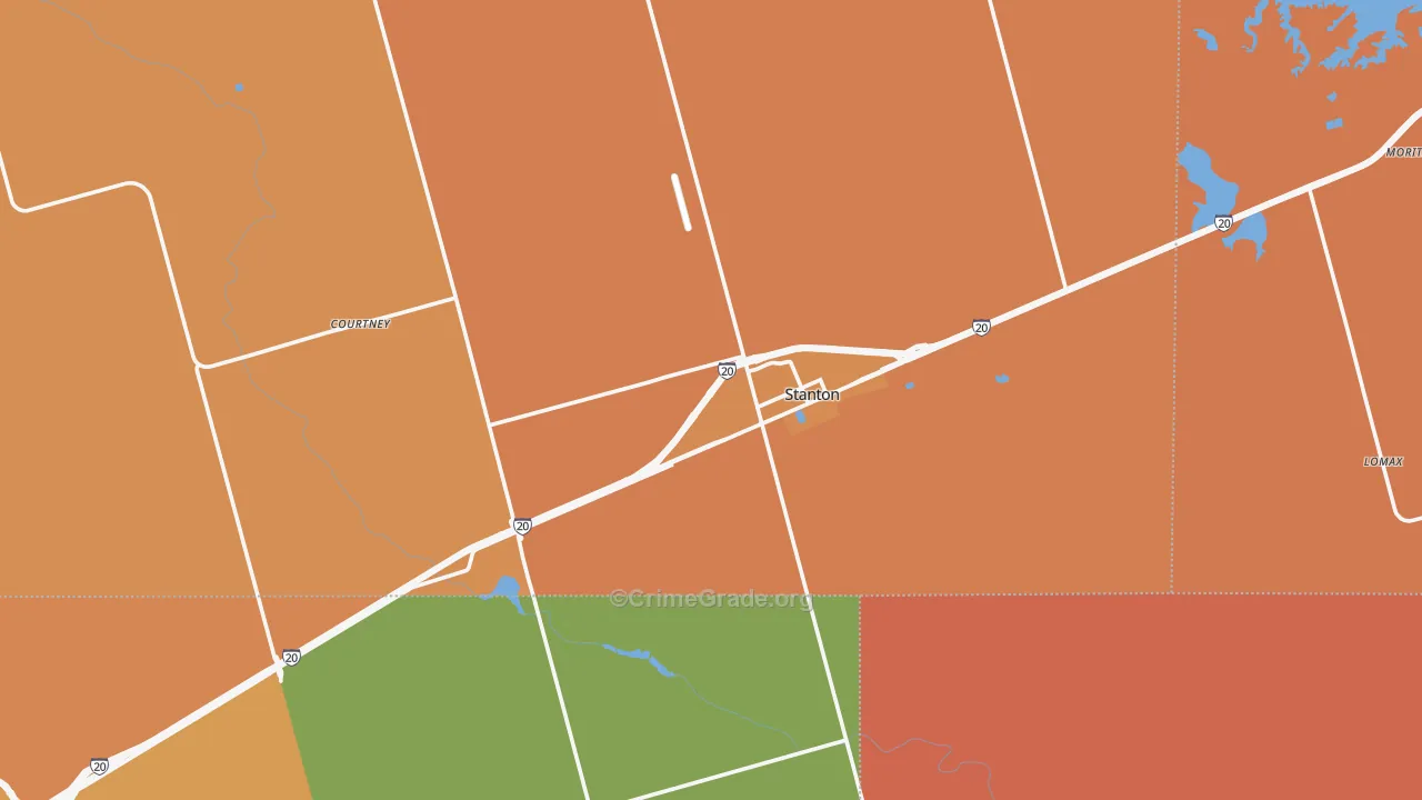 Stanton, TX Map of Burglary Rates