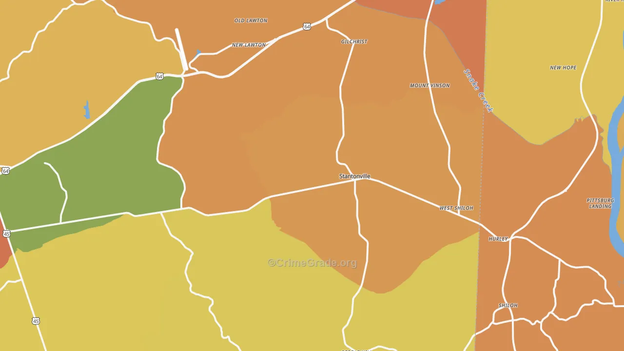 Stantonville, TN Map of Burglary Rates