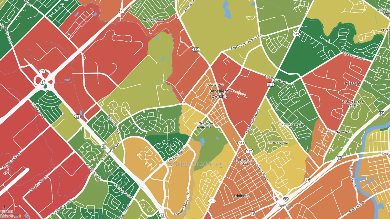 Stanwood, Bensalem, PA Map of Burglary Rates