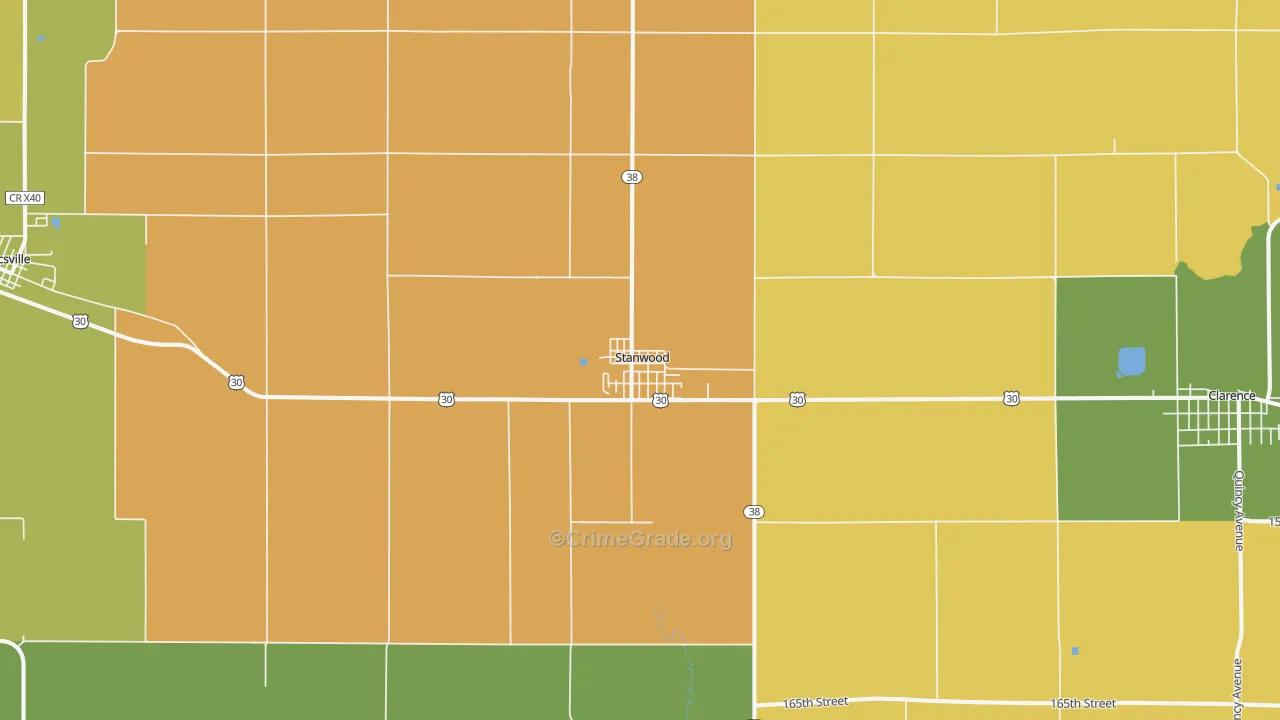 Stanwood, IA Map of Burglary Rates