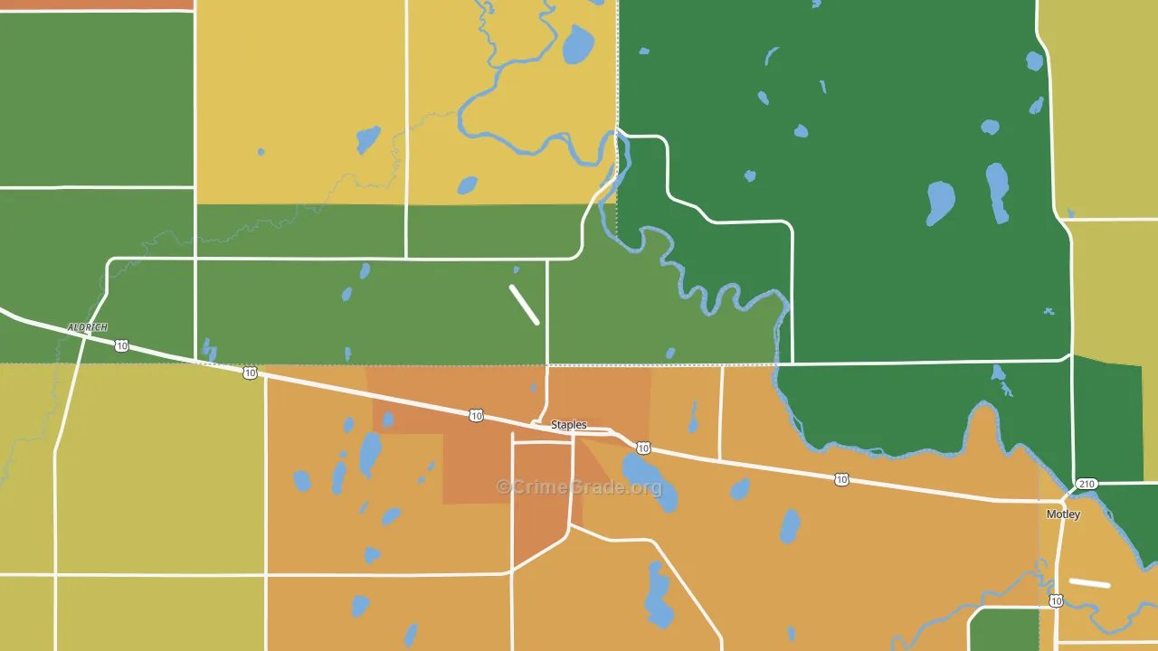 Staples, MN Map of Burglary Rates