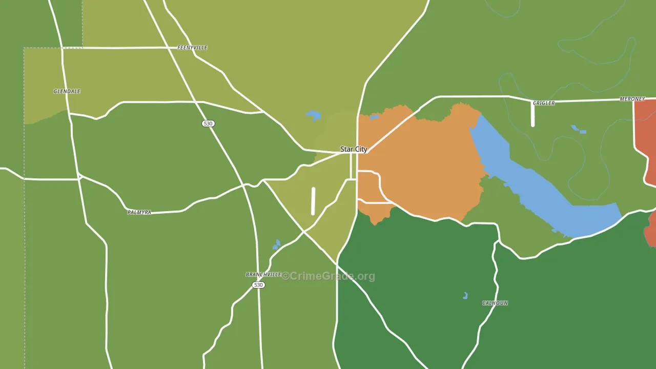 Star City, AR Map of Burglary Rates