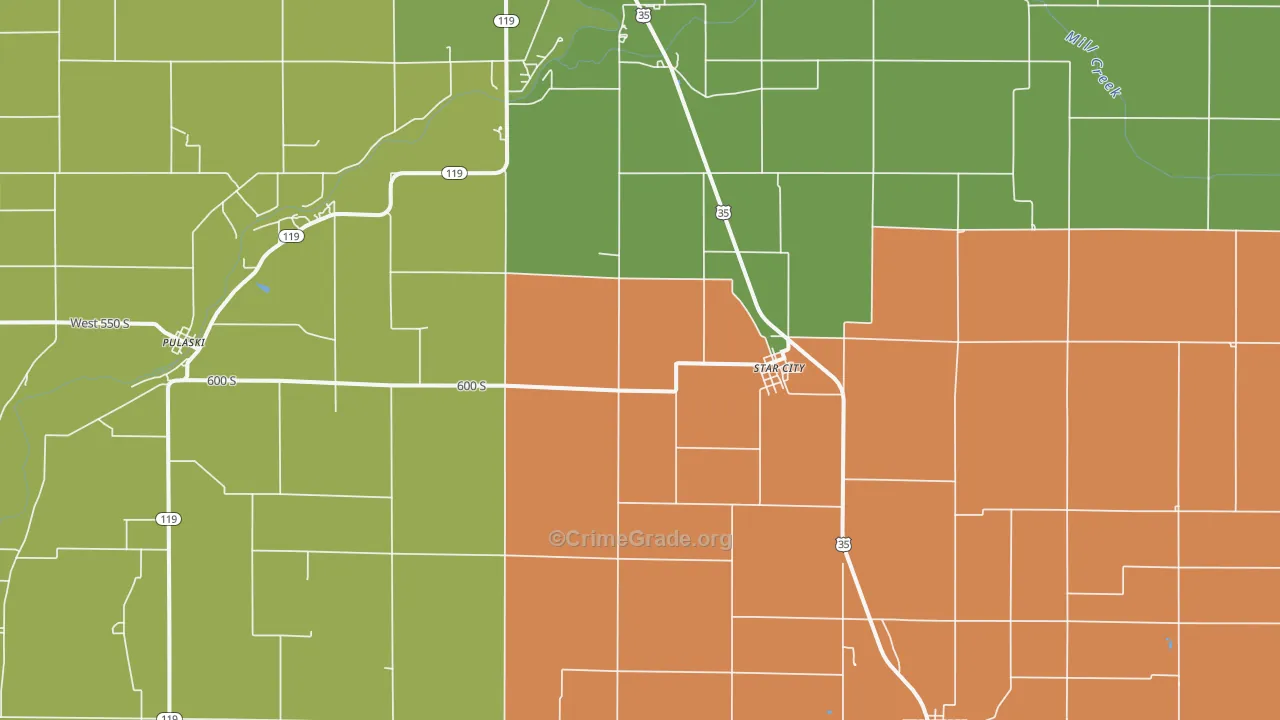 Star City, IN Map of Burglary Rates