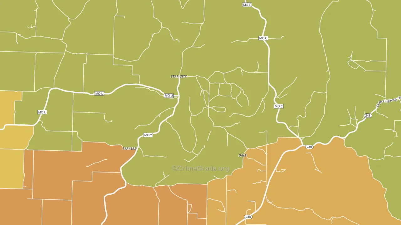 Star City, MO Map of Burglary Rates