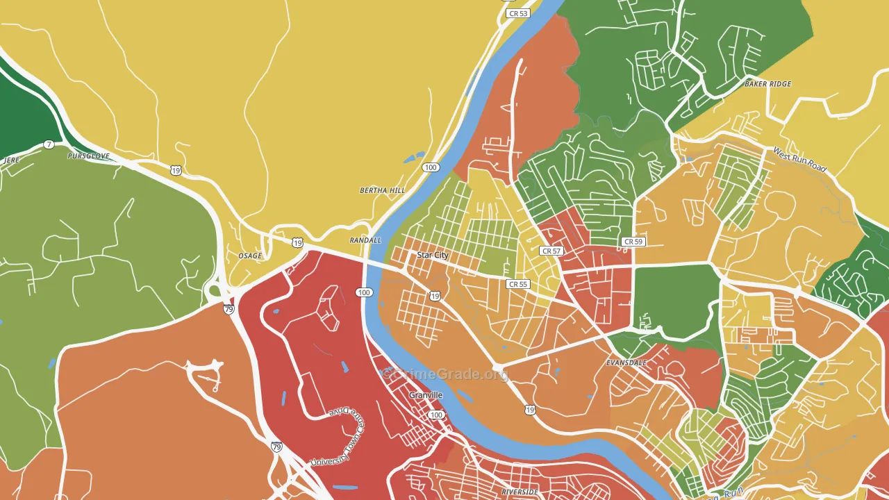 Star City, WV Map of Burglary Rates