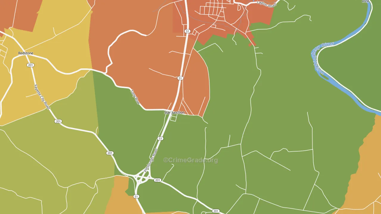 Star Junction, PA Map of Burglary Rates